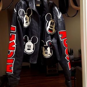 VINTAGE 80S MICKEY MOUSE DISNEY LEATHER MOTORCYCLE JACKET SZ LARGE UNISEX?
